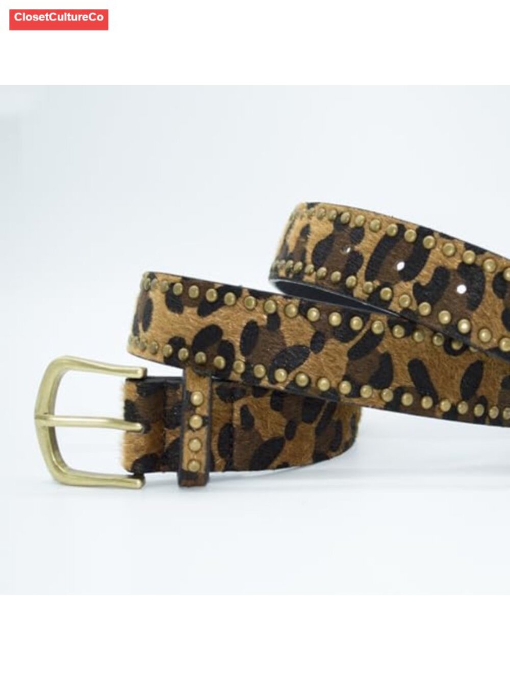Leopard Print Faux Leather Belt with Gold Buckle for Women - Picture 2 of 6